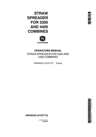 John Deere Straw Spreader for 3300 and 4400 Combines Operator’s Manual Instant Download (Publication No.OMH85222)