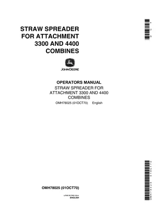 John Deere Straw Spreader for Attachment 3300 and 4400 Combines Operator’s Manual Instant Download (Publication No.OMH78025)