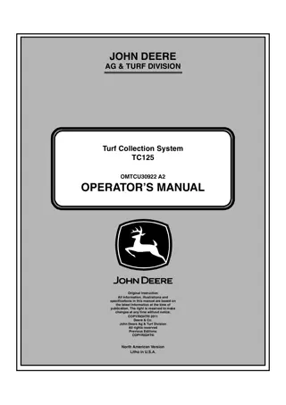 John Deere TC125 Turf Collection System Operator’s Manual Instant Download (Publication No.OMTCU30922)