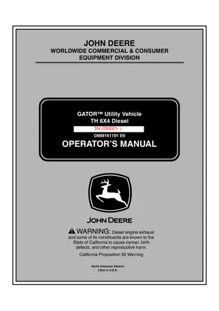 John Deere TH 6×4 Diesel GATOR™ Utility Vehicle Operator’s Manual Instant Download ( PIN050001-) (Publication No.OMM161191)