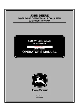 John Deere TH 6×4 Diesel GATOR™ Utility Vehicle Operator’s Manual Instant Download ( PIN050001-) (Publication No.OMM161539)