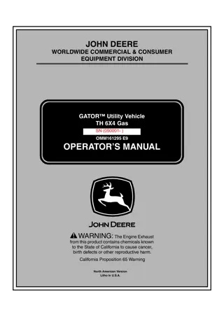 John Deere TH 6×4 Gas GATOR™ Utility Vehicle Operator’s Manual Instant Download ( PIN050001-) (Publication No.OMM161295)