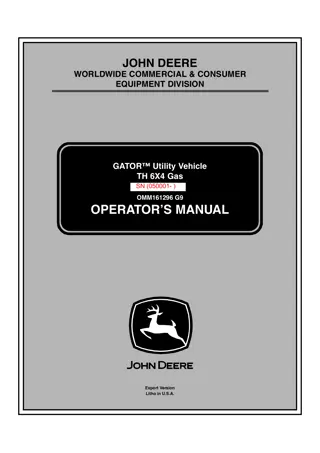 John Deere TH 6×4 Gas GATOR™ Utility Vehicle Operator’s Manual Instant Download ( PIN050001-) (Publication No.OMM161296)