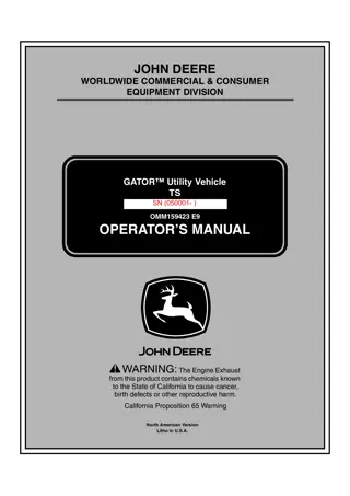 John Deere TS GATOR™ Utility Vehicle Operator’s Manual Instant Download (PIN050001-) (Publication No.OMM159423)