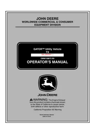 John Deere TX GATOR™ Utility Vehicle Operator’s Manual Instant Download (PIN050001-) (Publication No.OMM158872)