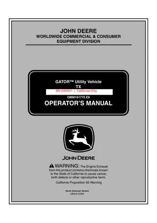 John Deere TX GATOR™ Utility Vehicle Operator’s Manual Instant Download (PIN050001-) (Publication No.OMM161775)