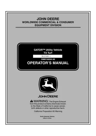 John Deere TX Turf GATOR™ Utility Vehicle Operator’s Manual Instant Download (PIN010001-) (Publication No.OMM158204)