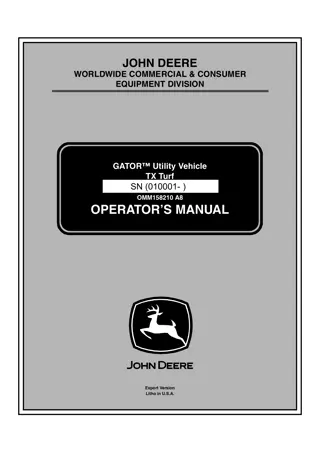 John Deere TX Turf GATOR™ Utility Vehicle Operator’s Manual Instant Download (PIN010001-) (Publication No.OMM158210)