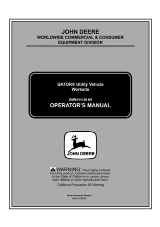 John Deere Worksite GATOR Utility Vehicle Operator’s Manual Instant Download (PIN001001-) (Publication No.OMM144136)