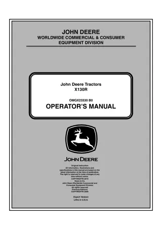 John Deere X130R Tractors Operator’s Manual Instant Download (PIN010001-) (Publication No.OMGX23330)