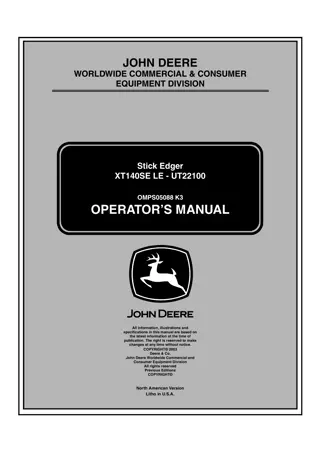 John Deere XT140SE LE – UT22100 Stick Edger Operator’s Manual Instant Download (Publication No.OMPS05088)