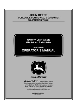 John Deere XUV 4×4 and Trail 4×4 Gas GATOR™ Utility Vehicle Operator’s Manual Instant Download (PIN010001-) (Publication No.OMM155882)