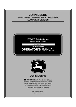 John Deere Z510A Z-Trak™ Estate Series Mower Operator’s Manual Instant Download (PIN010001-) (Publication No.OMTCU22799)