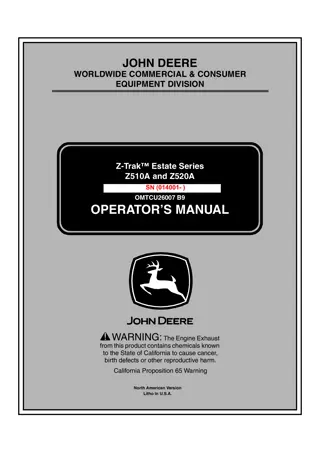 John Deere Z510A Z-Trak™ Estate Series Mower Operator’s Manual Instant Download (PIN014001-) (Publication No.OMTCU26007)