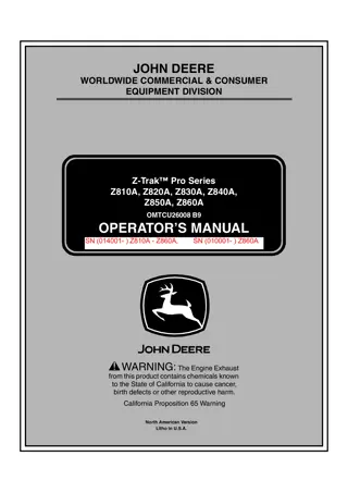 John Deere Z810A ZTrak™ Pro Series Mower Operator’s Manual Instant Download (PIN030001-) (Publication No.OMTCU26008)