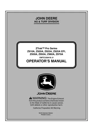 John Deere Z910A ZTrak™ Pro Series Mower Operator’s Manual Instant Download (PIN030001-) (Publication No.OMTCU30418)