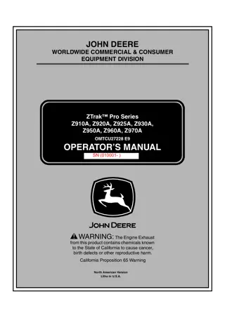 John Deere Z920A ZTrak™ Pro Series Mower Operator’s Manual Instant Download (PIN010001-) (Publication No.OMTCU27228)