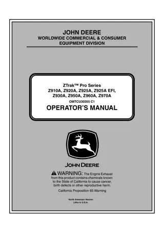 John Deere Z920A ZTrak™ Pro Series Mower Operator’s Manual Instant Download (PIN020001-) (Publication No.OMTCU30355)