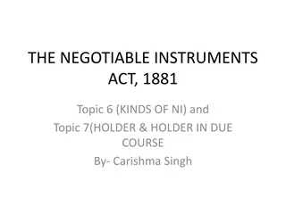 The Negotiable Instruments Act, 1881: Types of Instruments and Holders