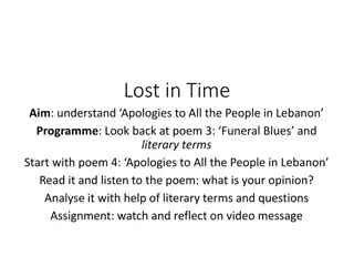 Poems: Funeral Blues by W.H. Auden & Apologies to All the People in Lebanon by June Jordan