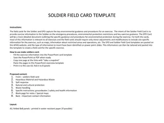 Soldier Field Card Template for Exercise Environmental Guidance