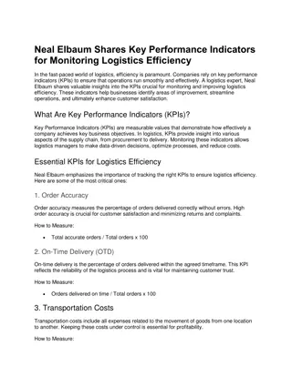 Neal Elbaum Shares Key Performance Indicators for Monitoring Logistics Efficiency