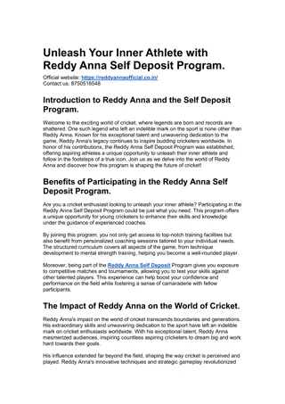 Unleash Your Inner Athlete with Reddy Anna Self Deposit Program.