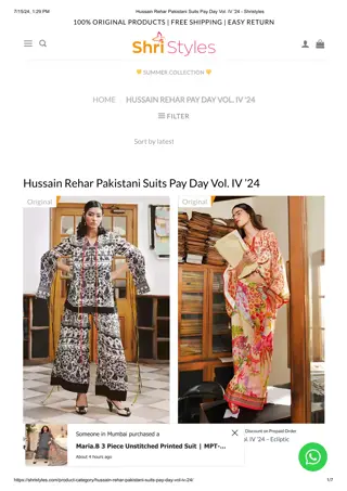 Hussain Rehar Pakistani Suits Pay Day Vol. IV '24 - Shristyles