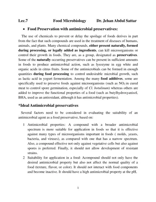 Food Preservation with Antimicrobial Preservatives