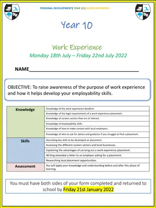 Year 10 Work Experience: Developing Employability Skills and Career Awareness