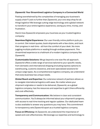 Zipaworld: Your Streamlined Logistics Company in a Connected World