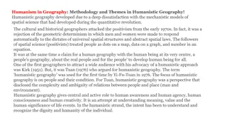Humanism in Geography: Methodology and Themes