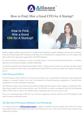 How to Find, Hire a Good CFO for A Startup