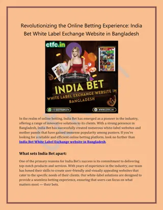 CTFC: Best of India Bet White Label Exchange in Bangladesh Revealed!