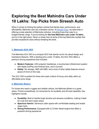 Exploring the Best Mahindra Cars Under 10 Lakhs_ Top Picks from Sireesh Auto