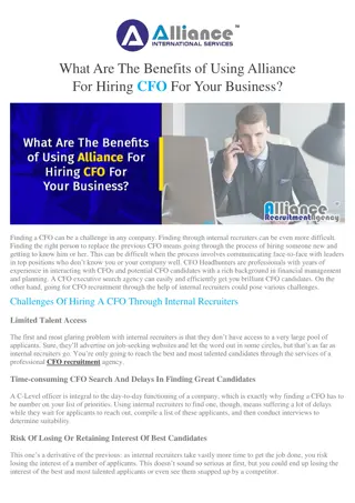 What Are The Benefits of Using Alliance For Hiring CFO For Your Business