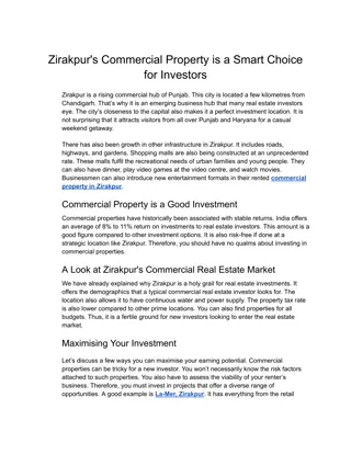 Zirakpur Commercial Property is a Smart Choice for Investors