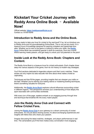 Kickstart Your Cricket Journey with Reddy Anna Online Book – Available Now!