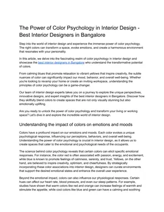 The Color Psychology in Interior Design - Best Interior Designers in Bangalore