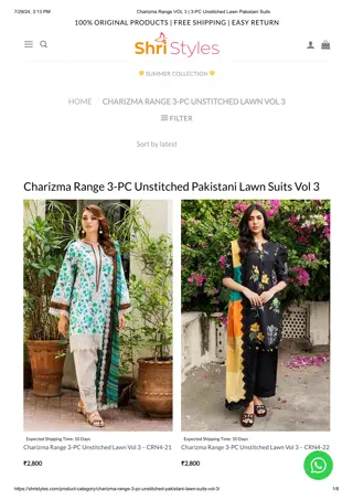 Charizma Range VOL 3 _ 3-PC Unstitched Lawn Pakistani Suits