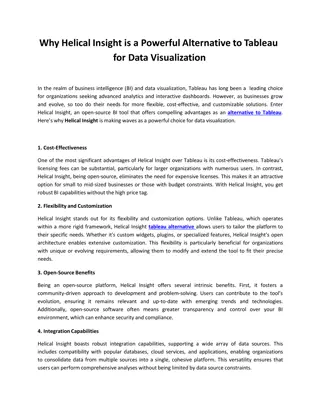 Helical Insight a Powerful Alternative to Tableau