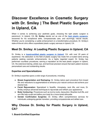 Discover Excellence in Cosmetic Surgery with Dr. Smiley | The Best Plastic Surge