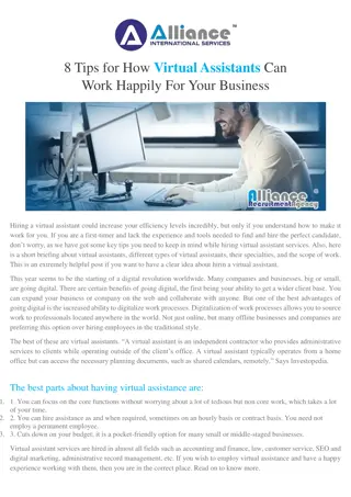 8 Tips for How Virtual Assistants Can Work Happily For Your Business