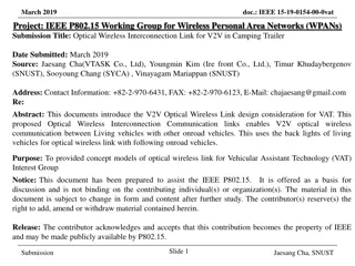 Optical Wireless Interconnection Link for V2V in Camping Trailer