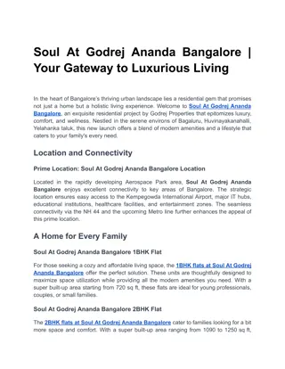 Soul At Godrej Ananda Bangalore | Your Gateway to Luxurious Living