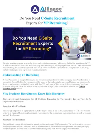 Do You Need C Suite Recruitment Experts for VP Recruiting