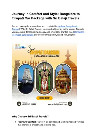 Bangalore to Tirupati darshan package By Sri Balaji Travels