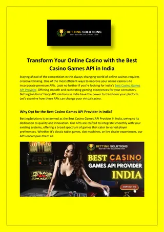 Best Casino Games API Provider in India - Betting Solutions