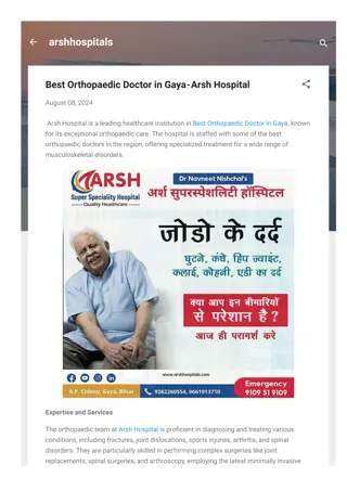 Best Orthopaedic Doctor in Gaya  -  Arsh Hospital