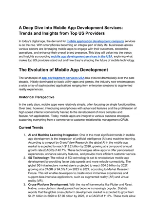 A Deep Dive into Mobile App Development Services: Trends and Insights from Top U